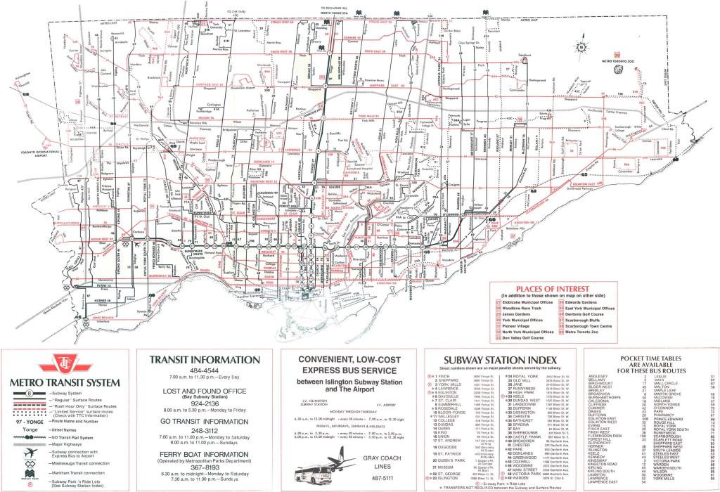 A scan of a 1976 TTC transit map. 